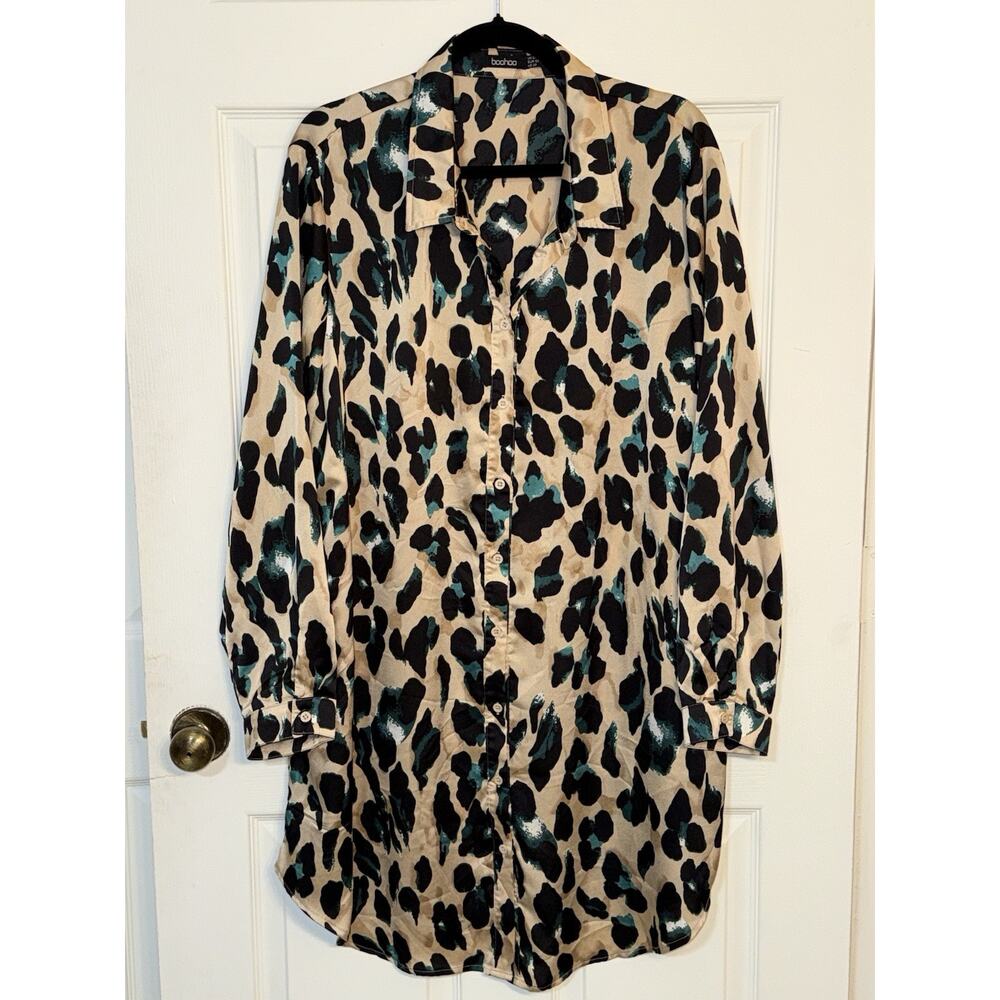 Boohoo Women's Oversized Matte‎ Satin Button Up Long Sleeve Top Tunic Size 20